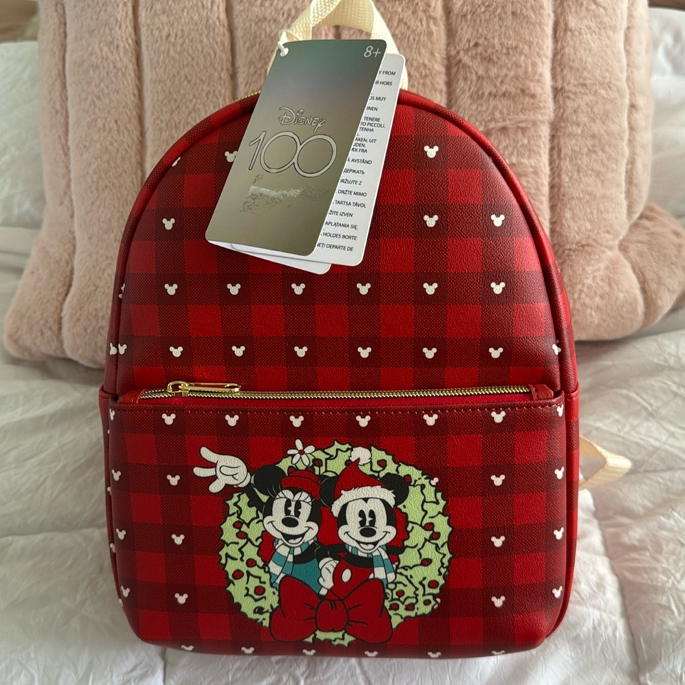Funko Disney 100 Holiday Collection Backpack. Red Minnie and Mickey